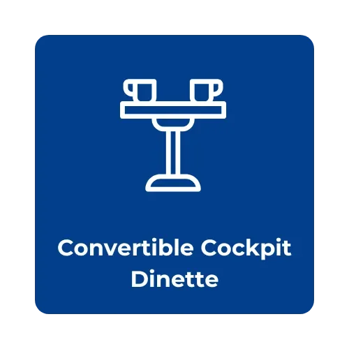 Sign with a diagram of a convertible cockpit dinette for an aircraft or vehicle.