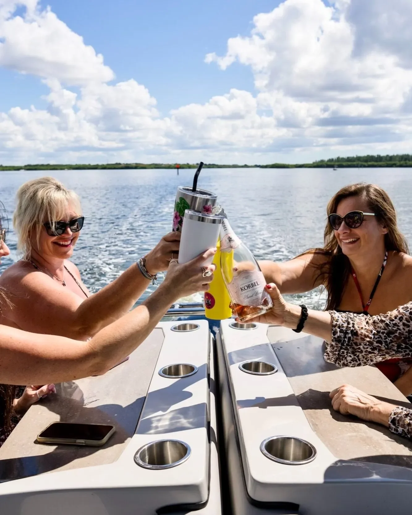 Corporate Outings – Sarasota – colleagues toasting drinks on yacht during a corporate retreat.
