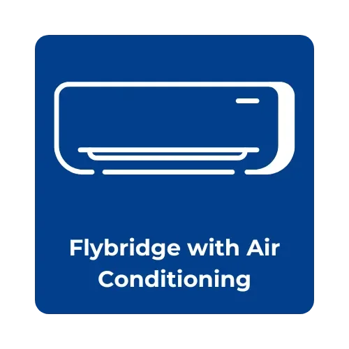 Icon of a wall-mounted air conditioner with the text 'Flybridge with Air Conditioning' underneath.
