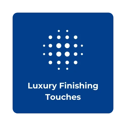 Luxury Finishing Touches logo with a circular dotted design on a blue background.