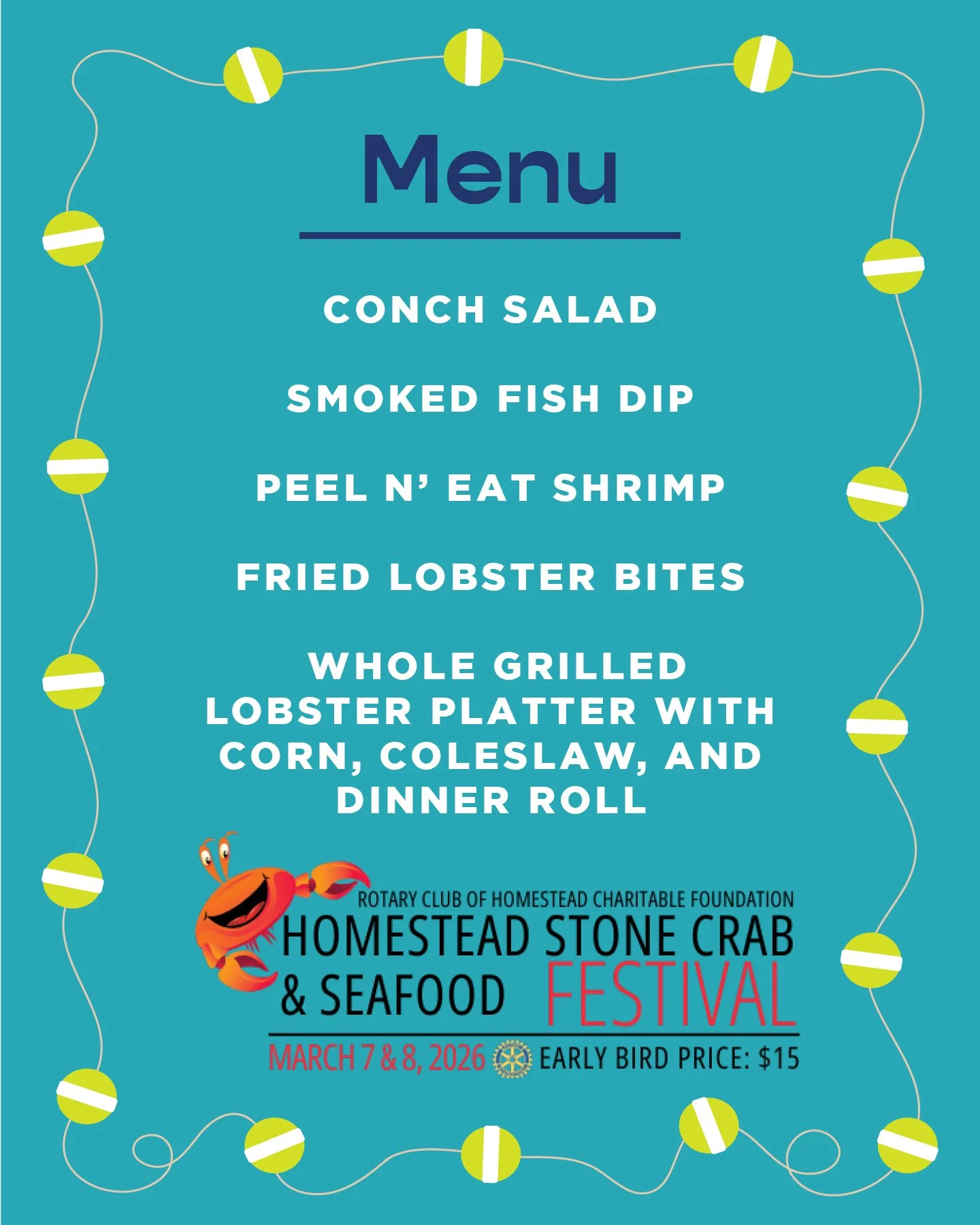 Who's attending the Homestead Stone Crab &amp; Seafood Festival this weekend?
@homesteadseafoodfestival 

Here's what we will be bringing!

If you don't have tickets yet, you can still get early bird pricing until this Thursday.

Let us know if you'l