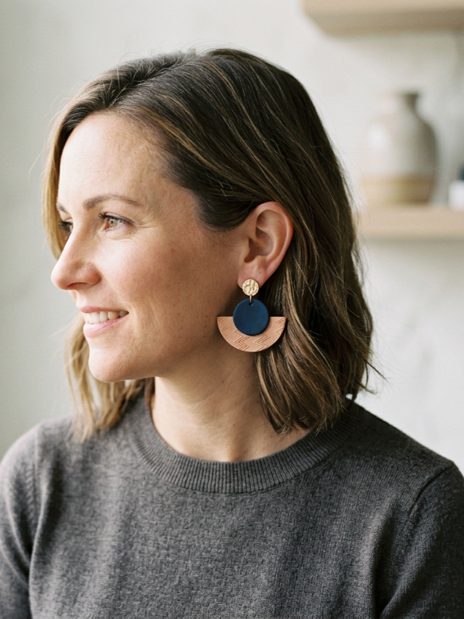 Handcrafted coral and blue Jesmonite earrings