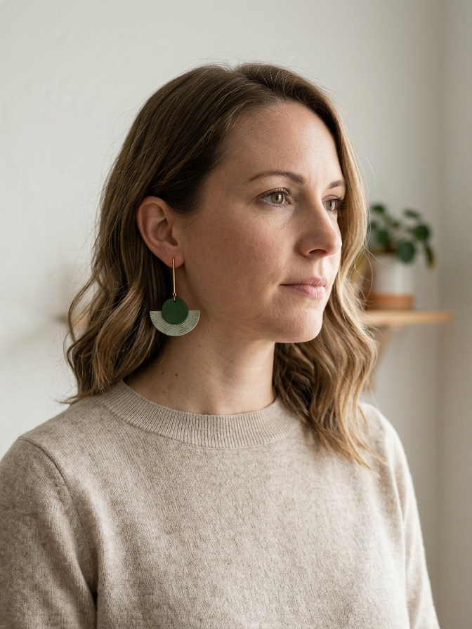 Handcrafted green Jesmonite earrings gold plated stainless steel stud