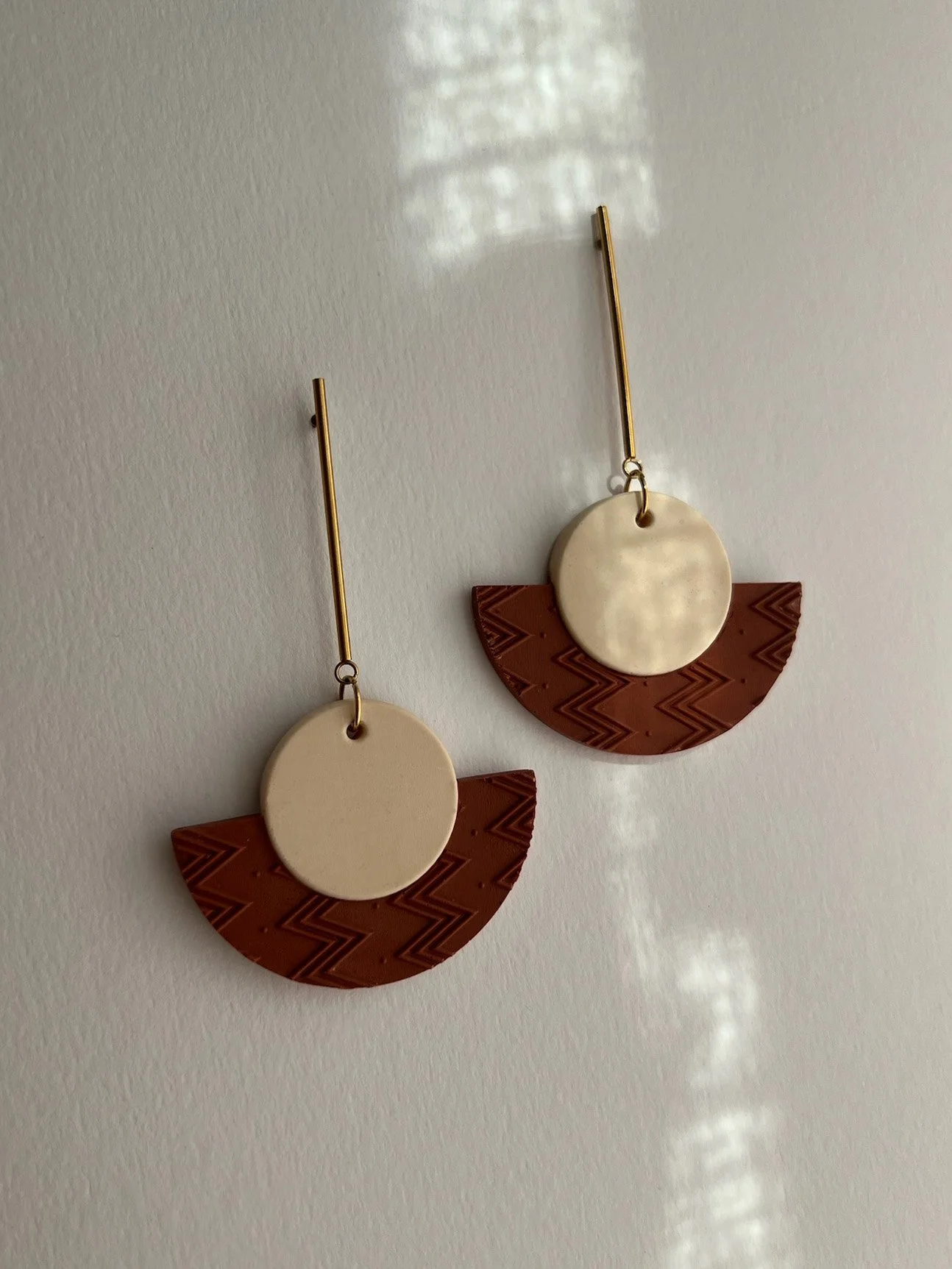 Terracotta handmade Jesmonite earrings with long ear studs