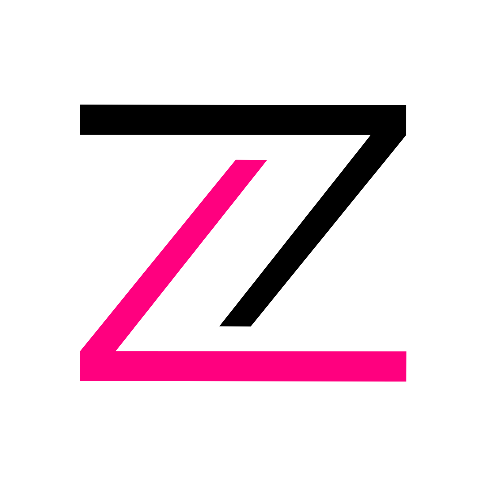 Stylized letter Z with a black top line, a pink diagonal middle line, and a pink bottom line.