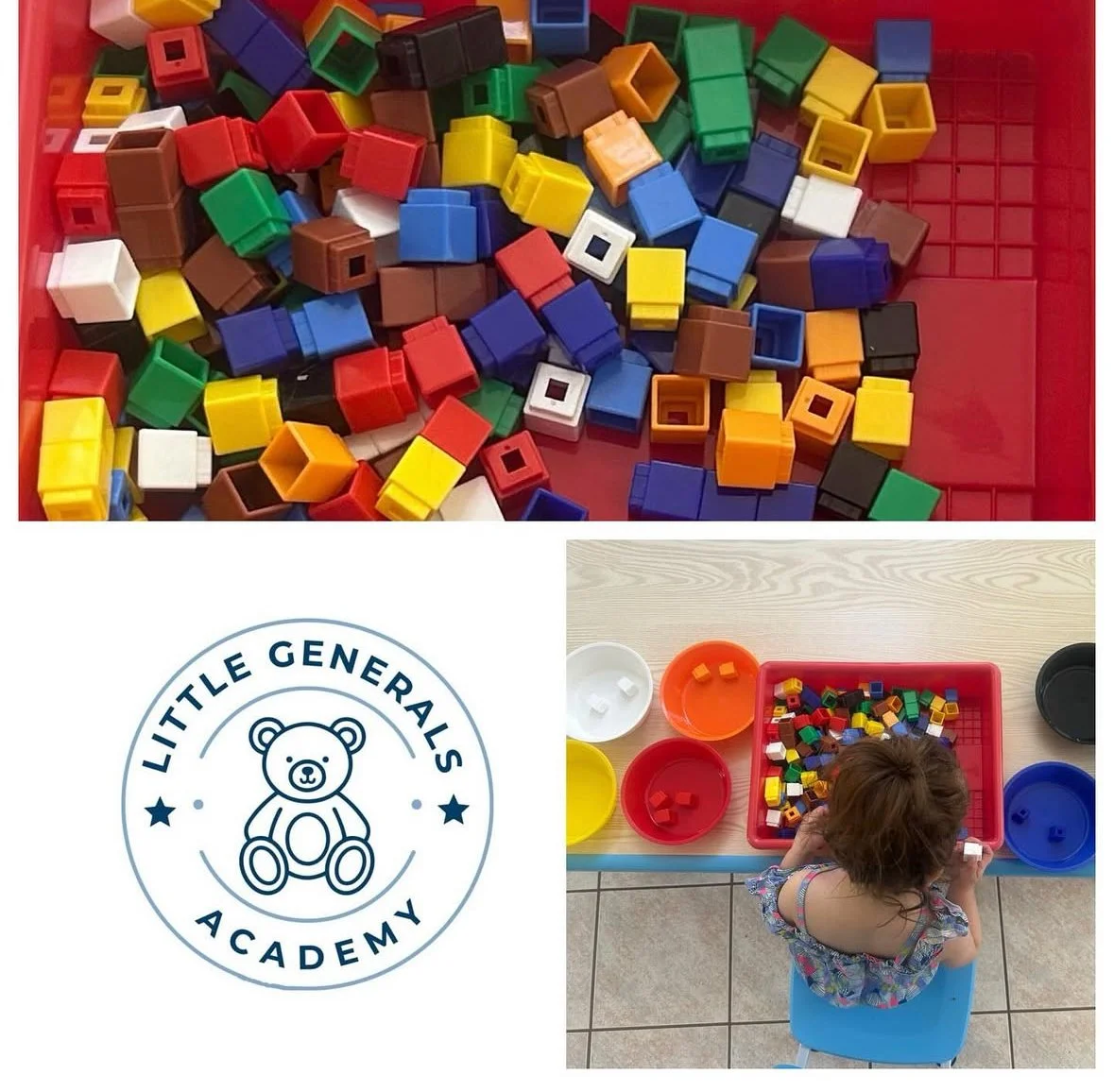 Math: 
Colors, shapes, more vs less, big vs small, patterns, numbers, etc. 