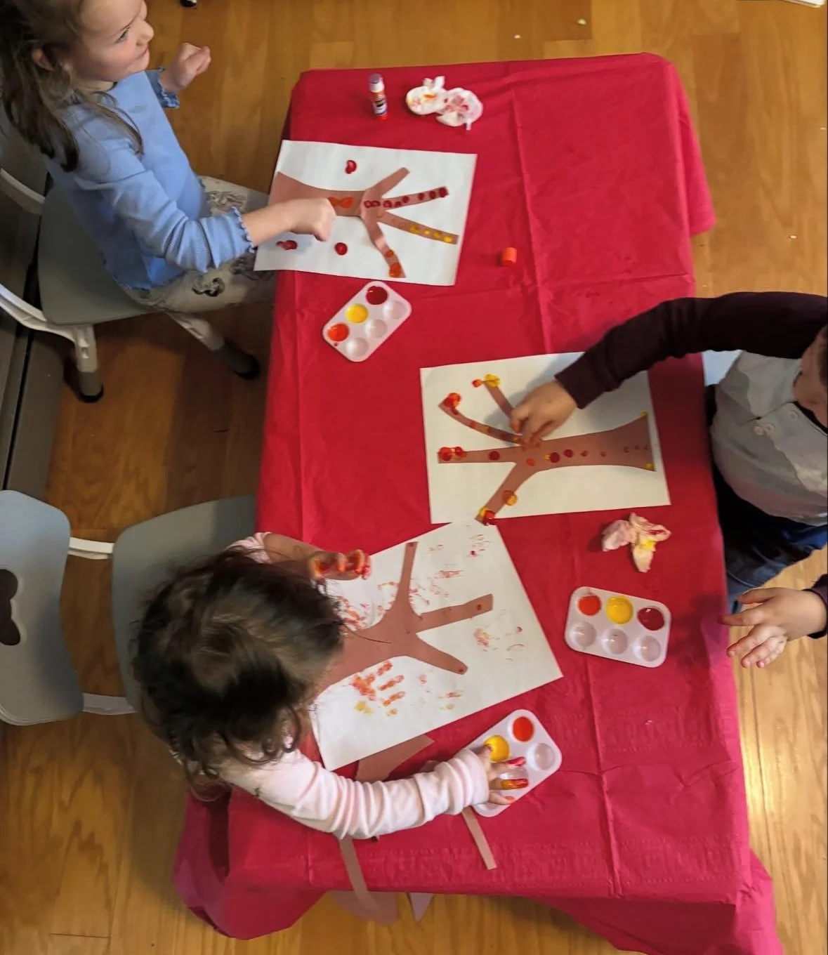 Fingerpainting Fall trees!