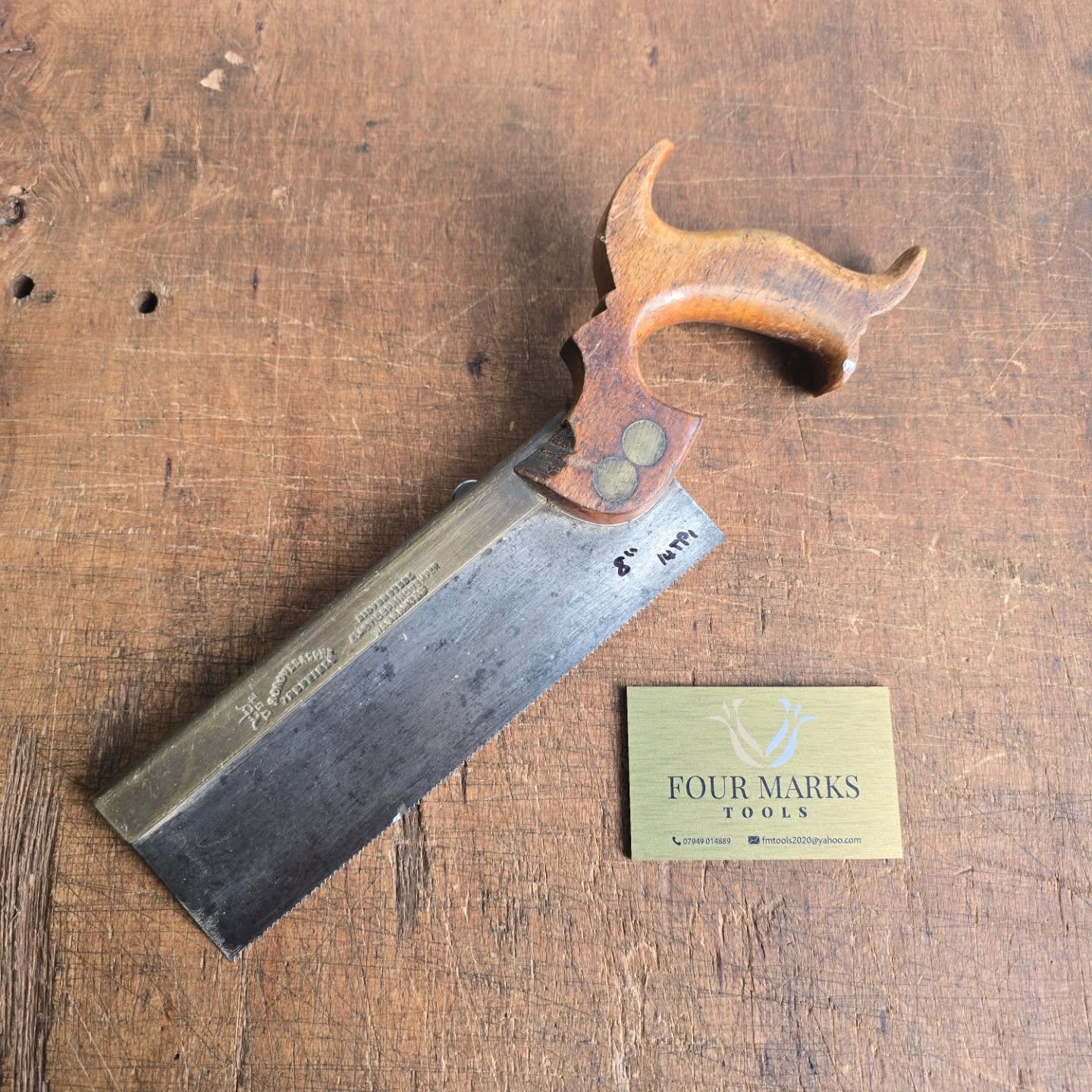 R. Groves Elastic Spring Tension 8&quot; Brass Backed Open Handle Tenon Saw. Made at some point in the first half of the 1800s and in as found condition. Purchase direct from my website - link in bio
