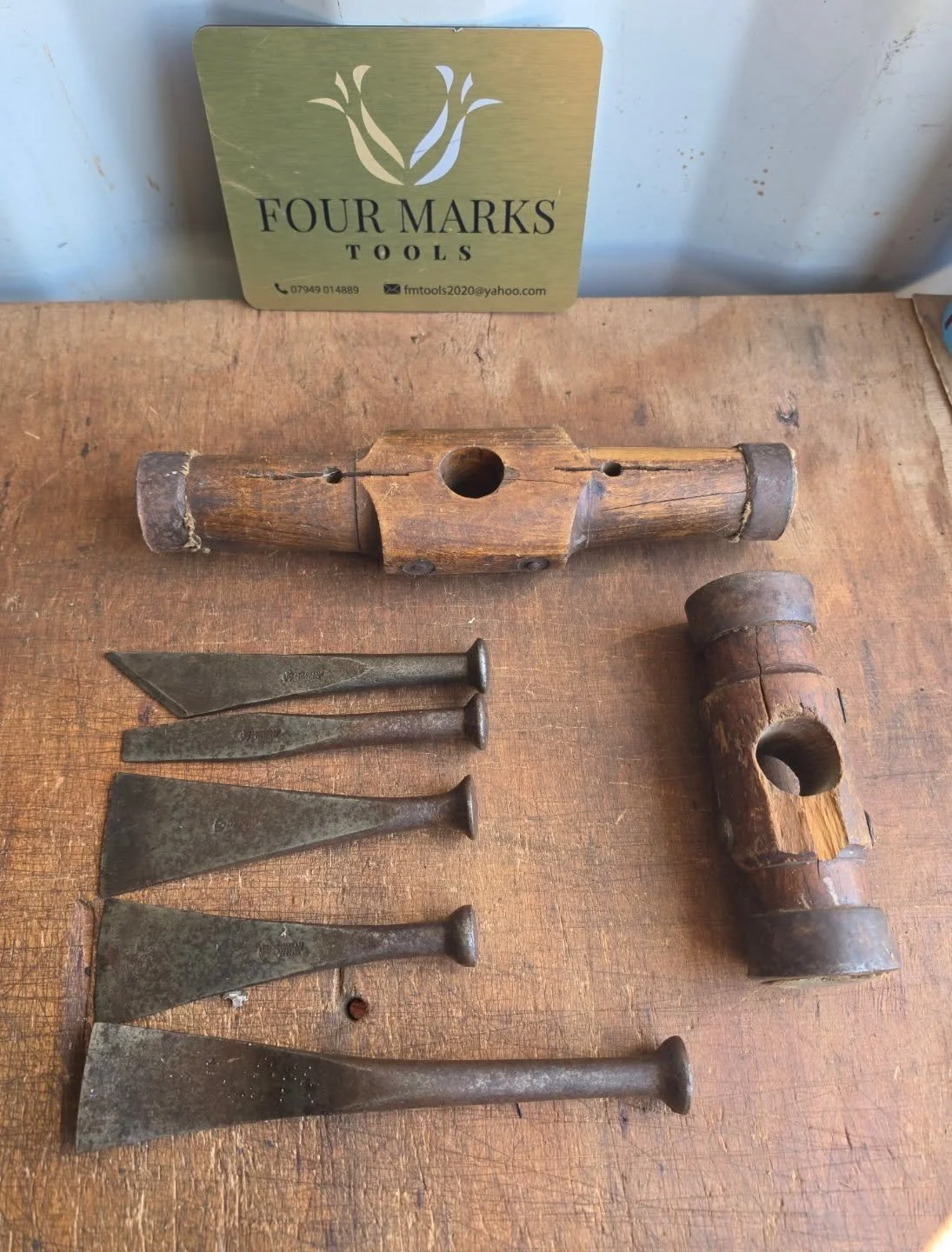 Caulking Irons and Caulking Mallets. Purchased from the estate of a shipwright who worked in the Portsmouth dockyards for his entire career. Mallets are missing the handles but can easily be replaced. Irons are made my Tyzack and Sorby. &pound;150 in