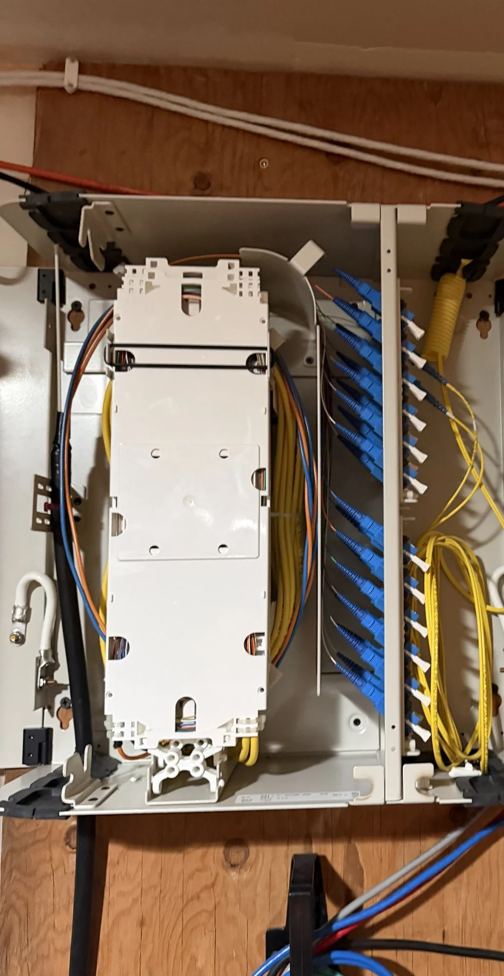 Fiber splice enclosure and SC patch panel terminating the new 12 strand backbone