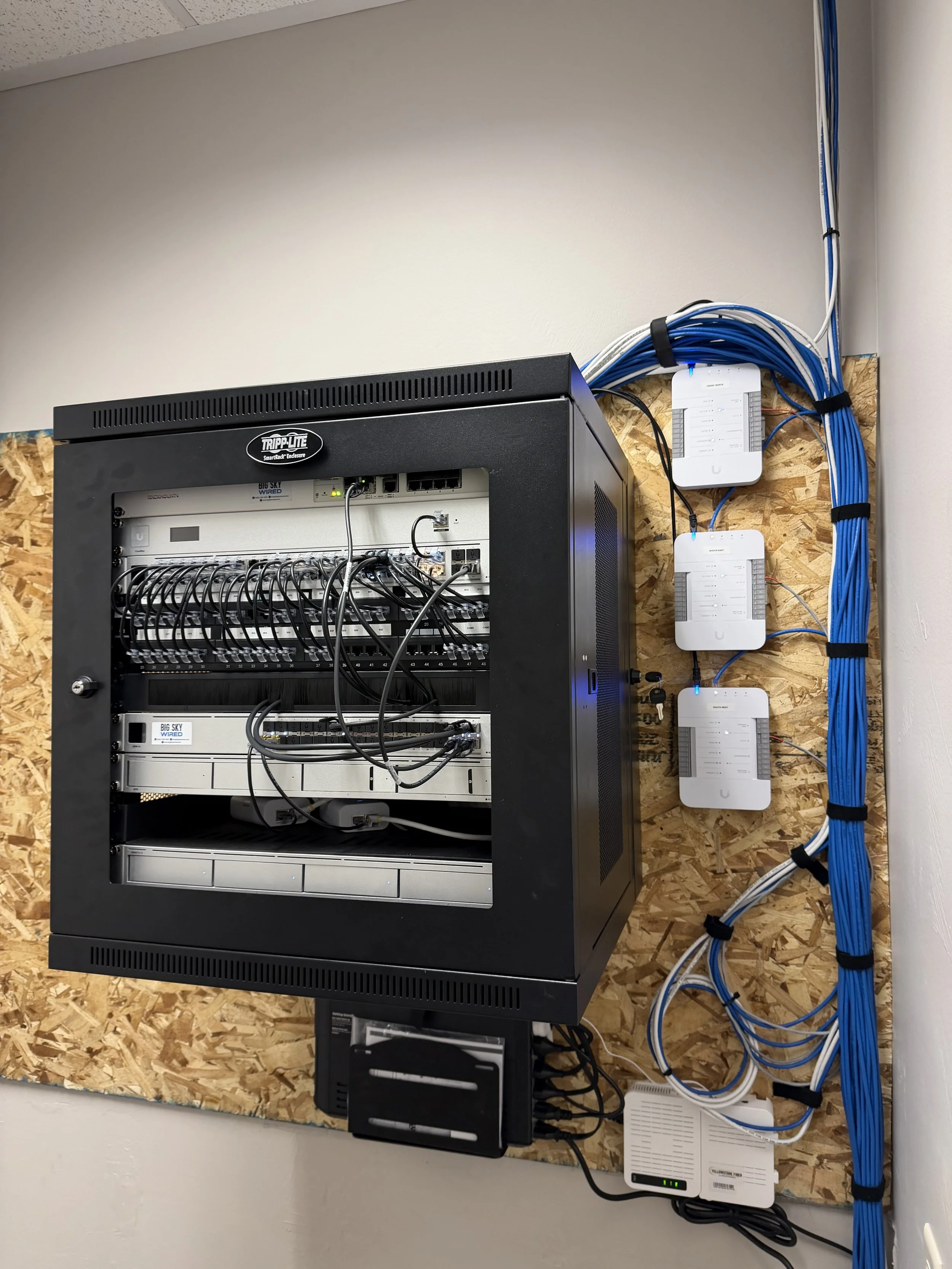 tructured cabling installed and labeled during a commercial build