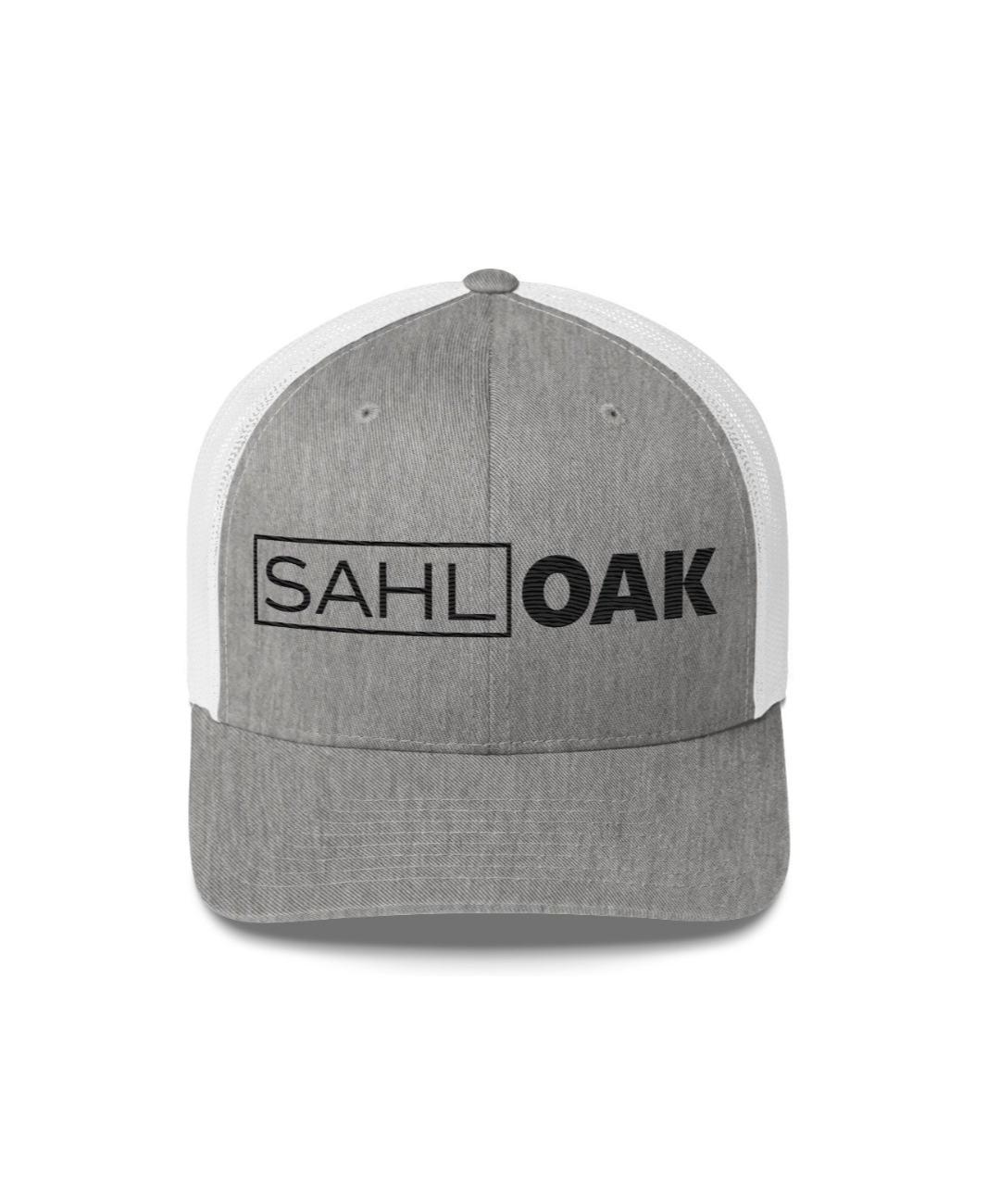 Trucker Hat Heather Grey & White - Black Logo.png