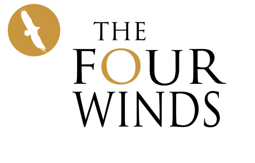 Das Bild zeigt einen schwarzen Hintergrund mit einem goldenen Kreis und einer weißen Vogelfigur in einem goldenen Kreis im oberen linken Bereich.