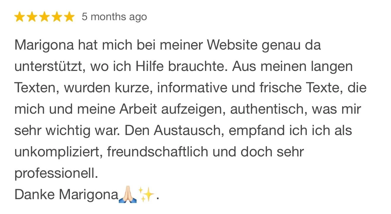 Positiver Kundenkommentar mit 5 Sternen, Ausdruck von Dank und Zufriedenheit.