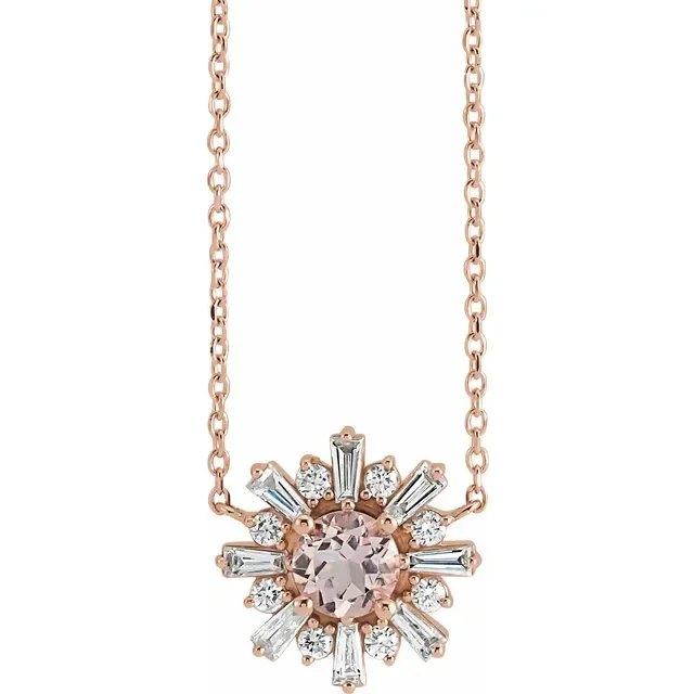 14K Rose Gold Pink Morganite & Diamond Starburst Necklace