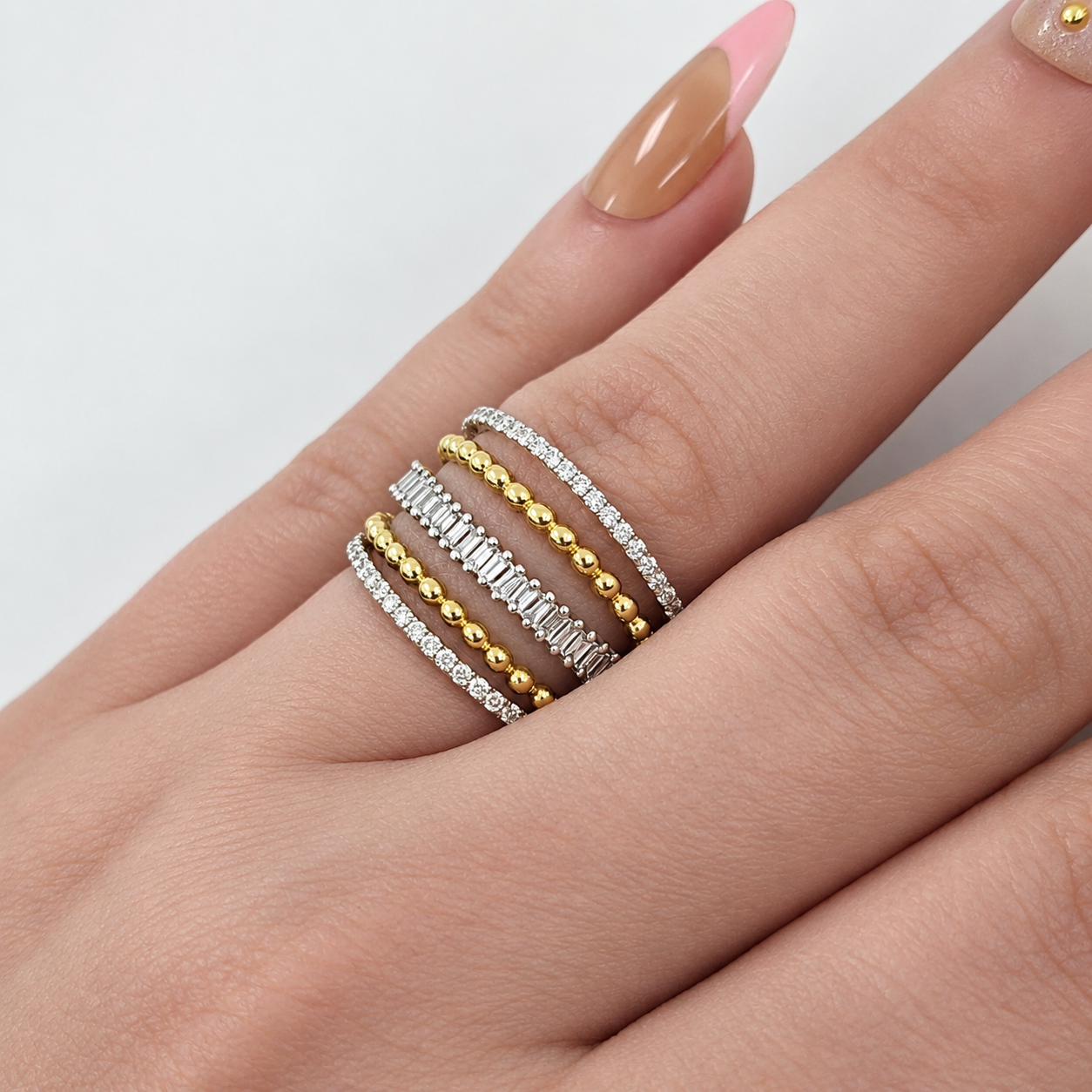 White and Yellow Gold 5 Row Diamond Band