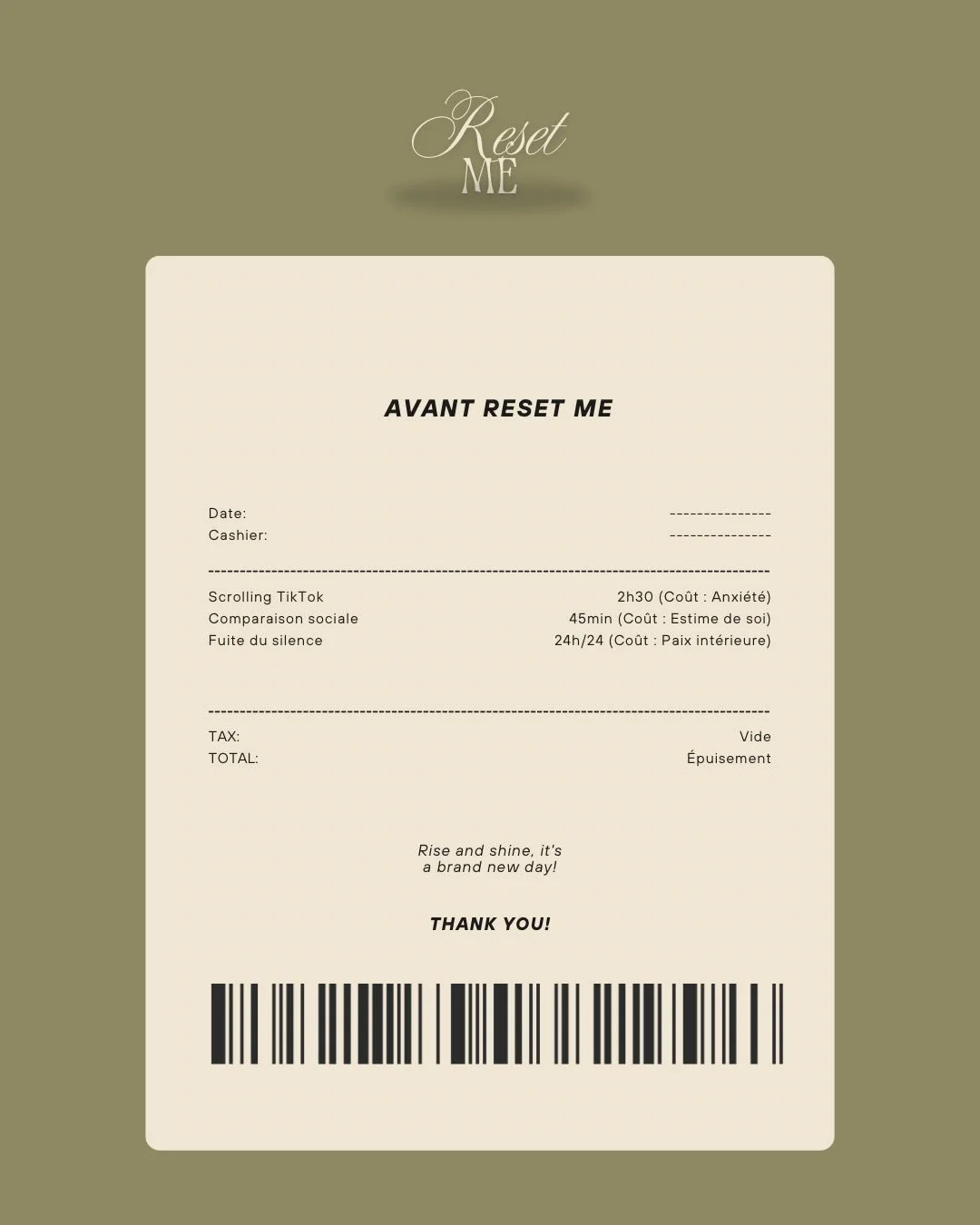 Regarde bien ce ticket. Est-ce que tu as r&eacute;alis&eacute; le prix que tu paies chaque jour ? 🧾📉

On pense que scroller est gratuit. Mais la r&eacute;alit&eacute;, c&rsquo;est que la facture est lourde pour ton esprit.

Il est temps de changer 