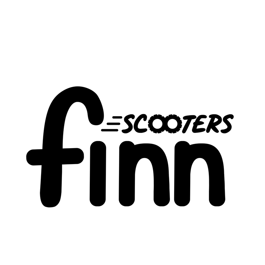 Finn Scooters: A playful black wordmark logo for Finn Scooters featuring a rounded lowercase typeset with a speed lines motif on the "f," capturing a fun, modern, and energetic urban mobility brand.