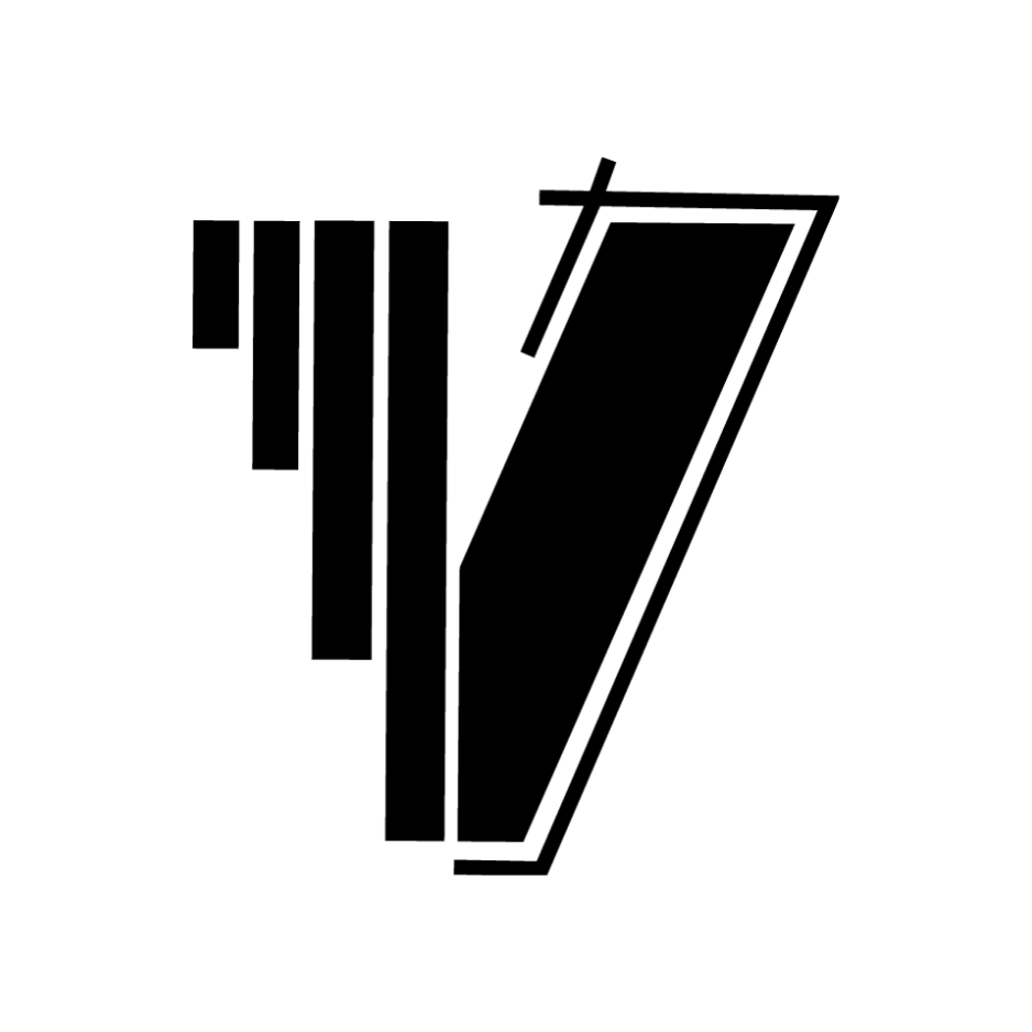 VRTX Fitness: A bold geometric monogram mark for VRTX Fitness in black and white combining vertical parallel bars on the left with a sharp diagonal slash forming a stylized "V," conveying strength, precision, and high-performance athletic training.
