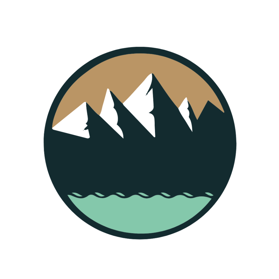 Ramusson Law Offices, PLLC: A circular emblem for Ramusson Law Offices featuring snow-capped mountain peaks against a warm tan sky with a mint green water reflection below, conveying Pacific Northwest strength and natural integrity.