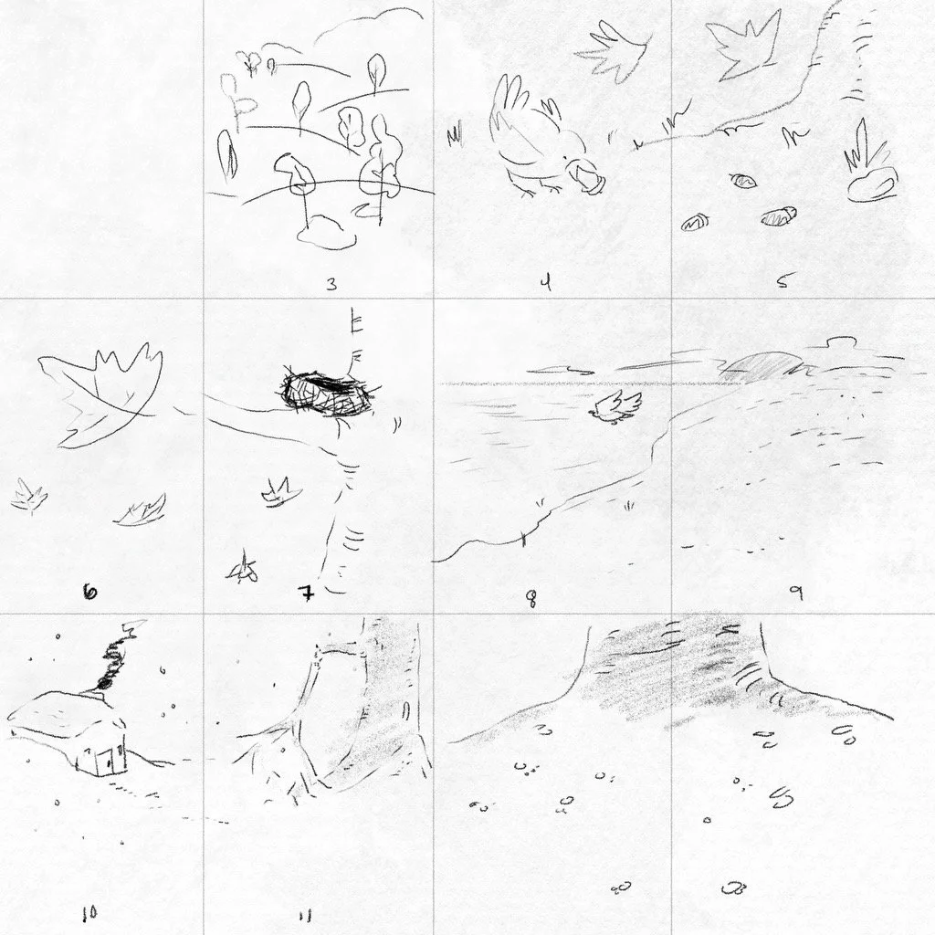 First sketches and page layout for I Have to Go Away