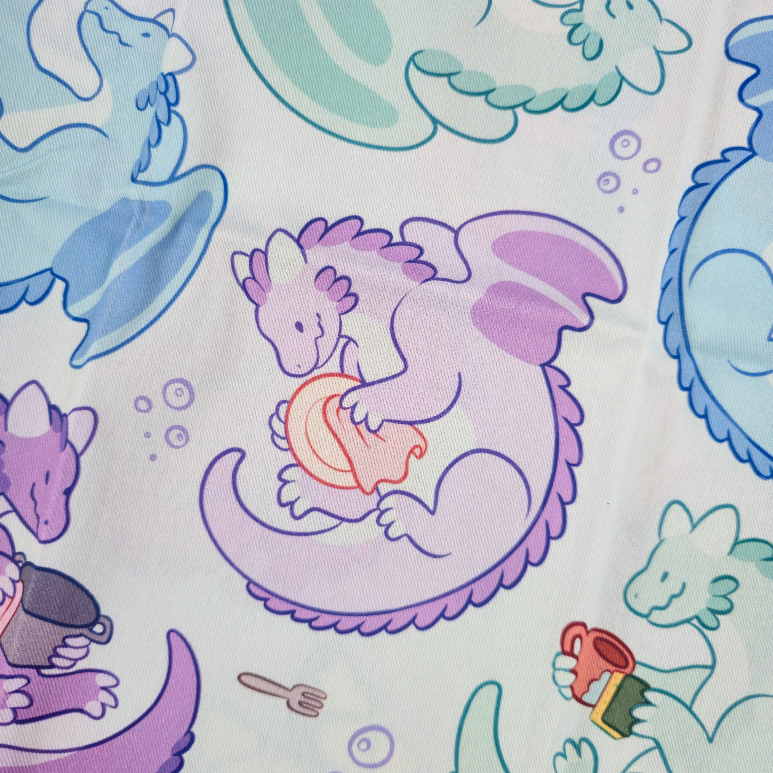 Tea towel | Dragons doing the dishes (cool colors) 🧼