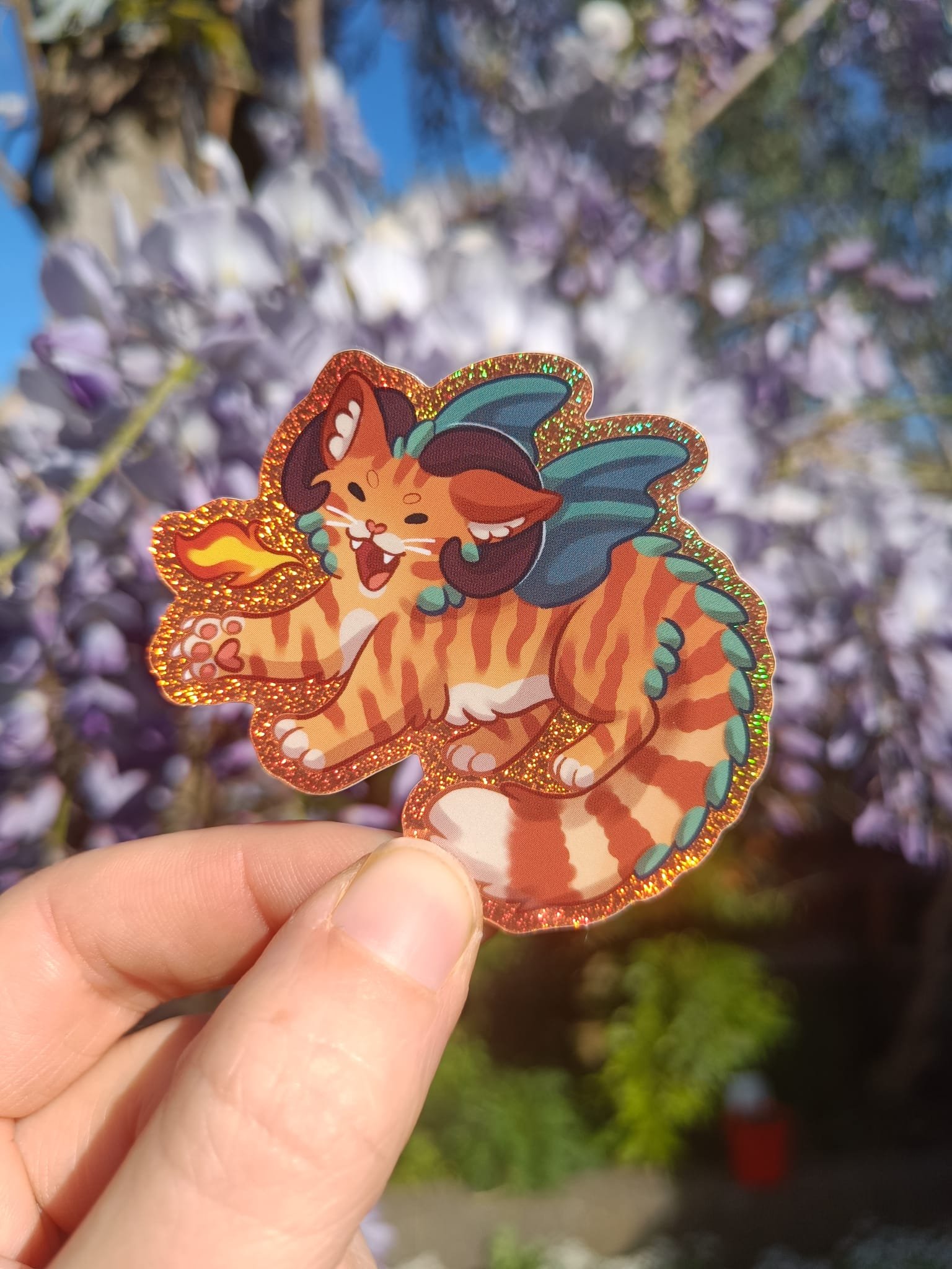 Orange dragon cat vinyl sticker 🐈