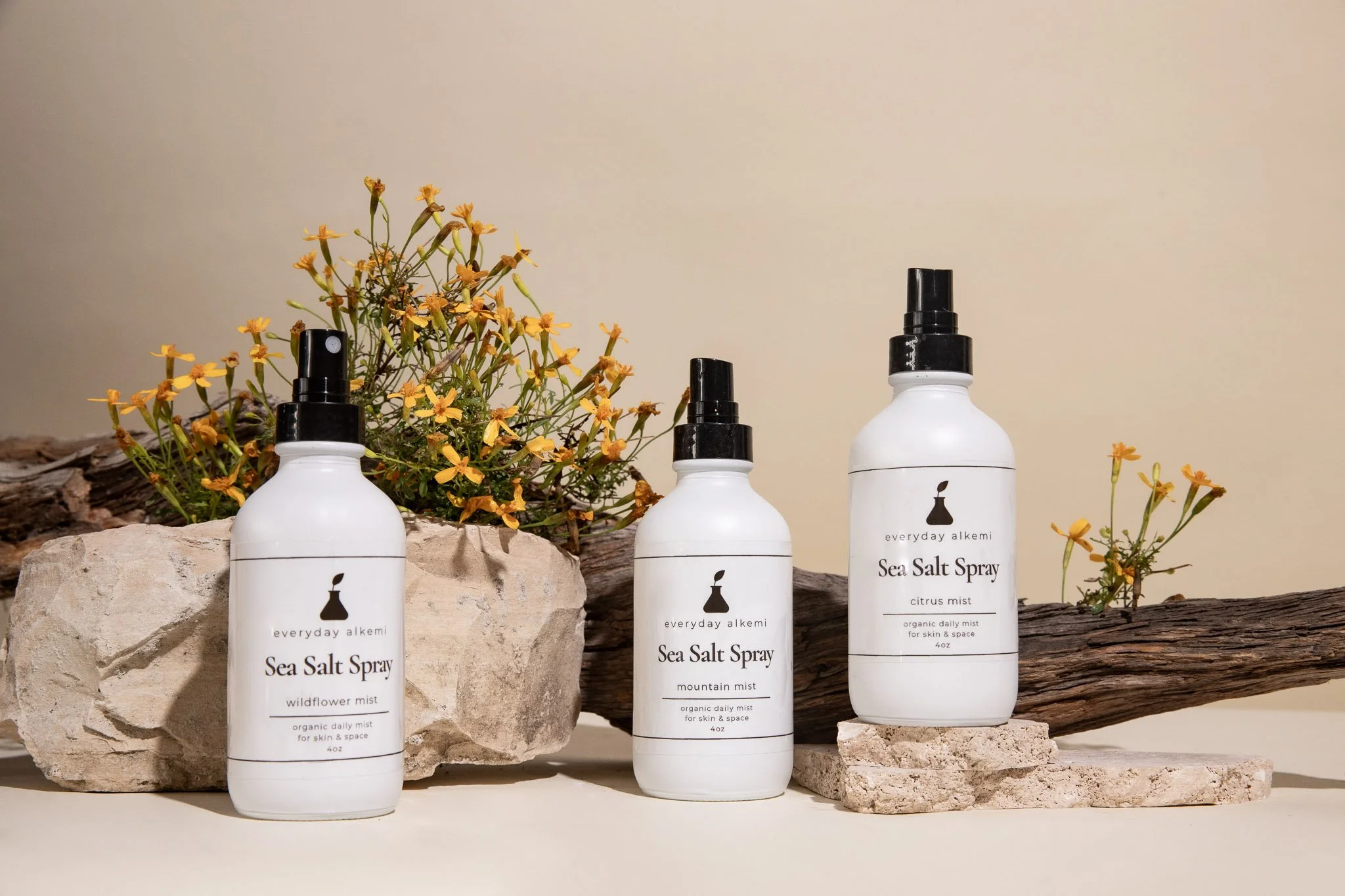 The trio of organic room and body sprays including Citrus Mist, Mountain Mist and Wildflower Mist