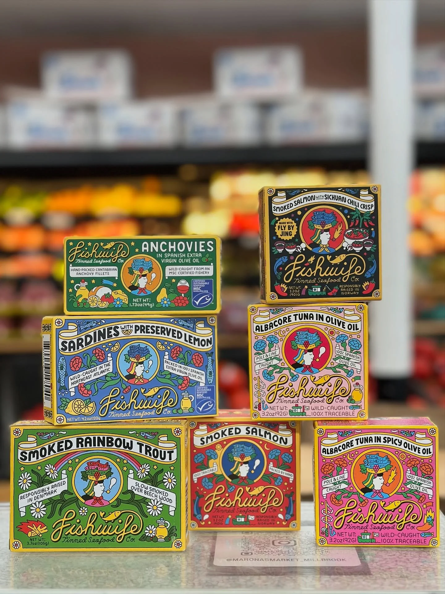 NEW Fishwife Tinned Seafood Co. @fishwife &mdash; A female-founded and led company offering ethically sourced, premium, and delicious tinned seafood from healthy fisheries and certified sustainable aquaculture farms.🕺

#maronasmarket 🛒
#millbrookfo