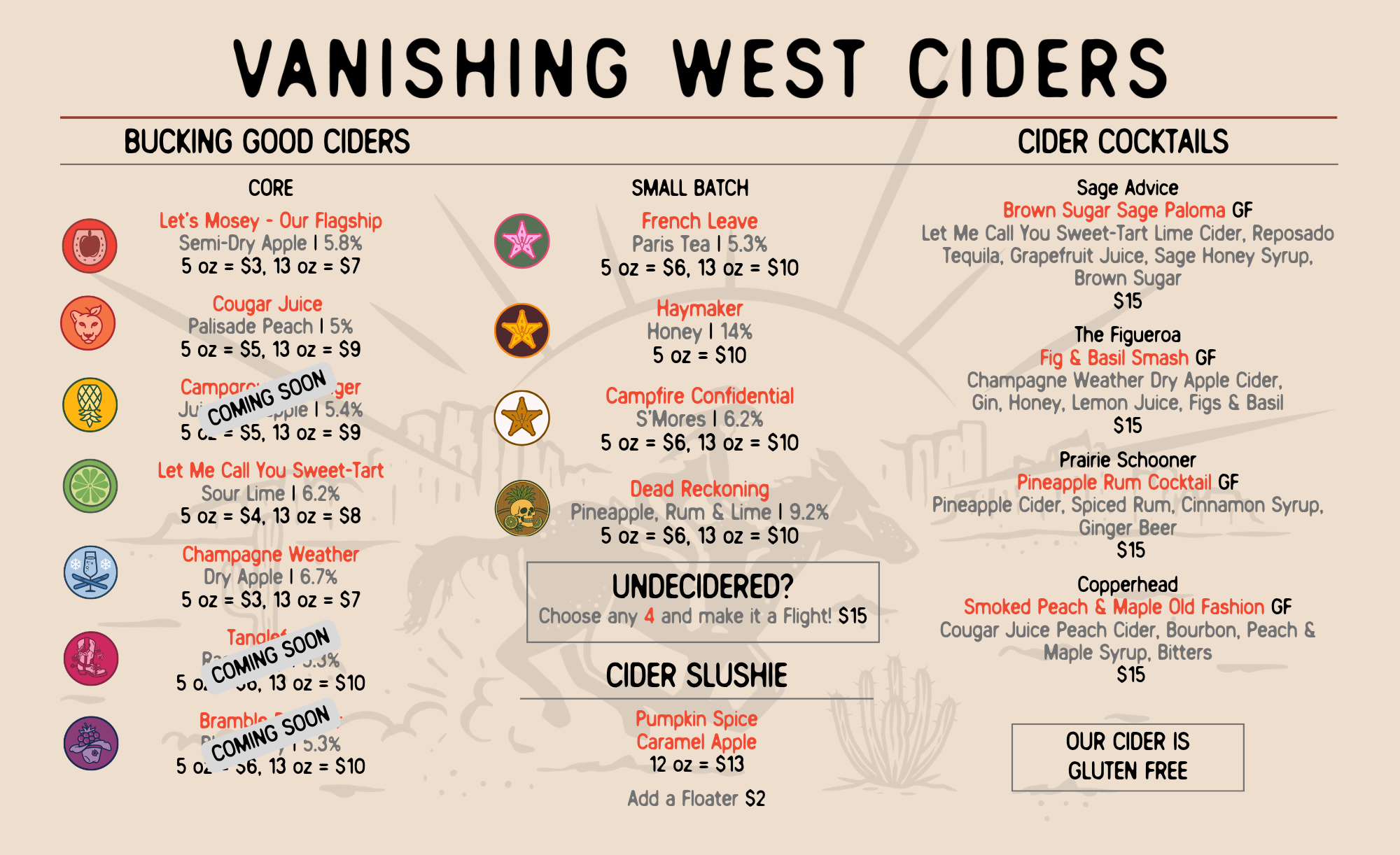 Vanishing West Ciders Cider Menu