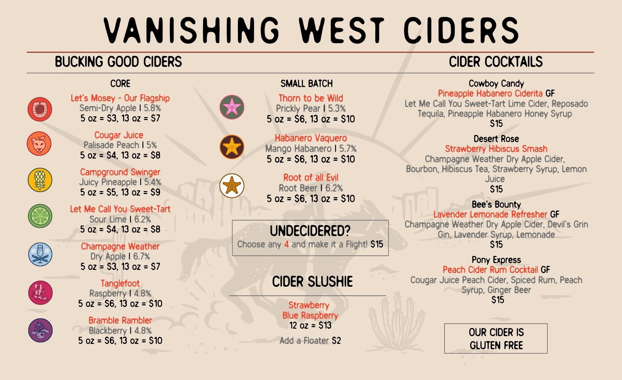 Vanishing West Ciders Cider Menu