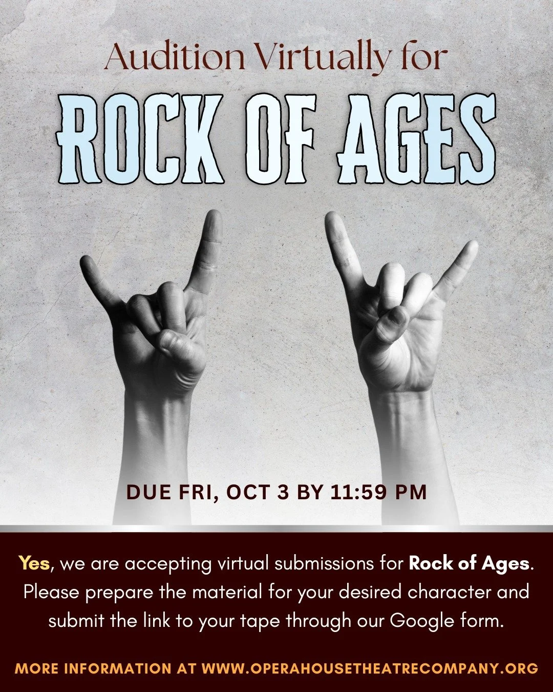 🎸 Can&rsquo;t make it in person? We&rsquo;ve got you covered! #OHTC 🎶

#RockOfAges auditions are now open for virtual submissions! Use the materials provided in this link on our story or Instagram highlight to submit!

Choose the material that best
