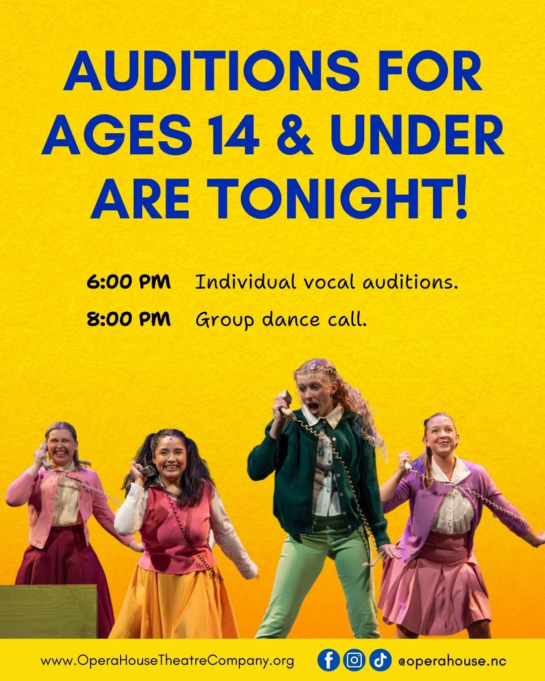 Ages 14 &amp; Under: Your Time is NOW!! 🎭 

We'll begin individual vocal auditions at 6:00 PM tonight for younger folks who are interested in auditioning for #Gypsy. A dance call at 8:00 PM will follow. We can't wait to see your shining faces this e