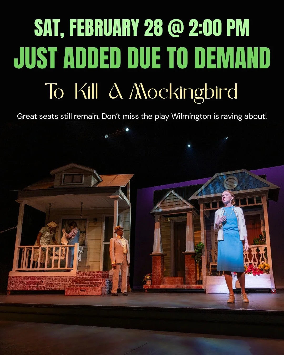 As we head into the final weekend of To Kill a Mockingbird at Thalian Hall, we&rsquo;re looking forward to closing this powerful production with you. 💚

➕ We&rsquo;ve added a Saturday, February 28 matinee at 2:00 PM featuring the full original cast 