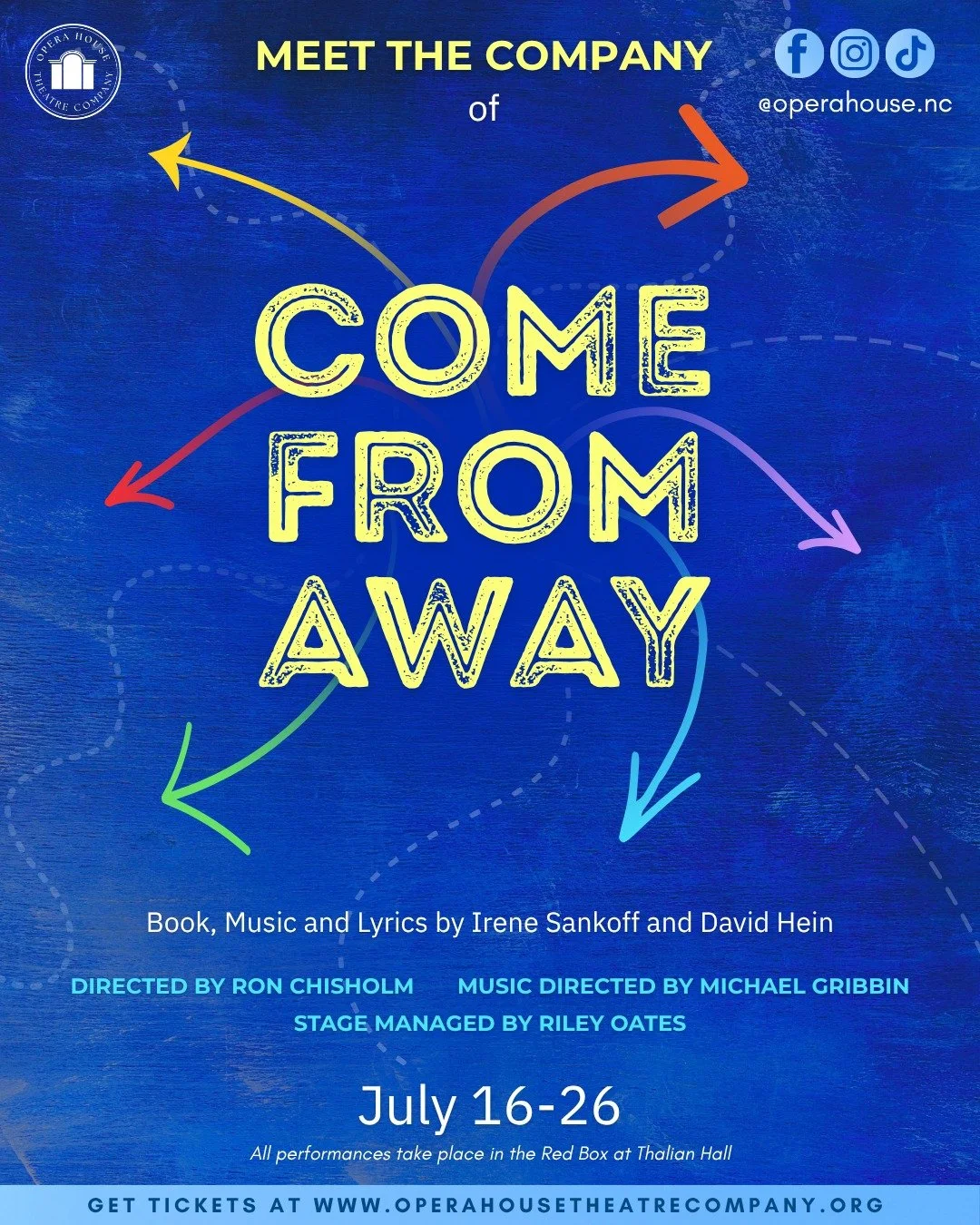 Welcome to the Rock! 🌎✈️ These islanders are taking the main stage this July to tell the powerful story of COME FROM AWAY. 

🗓 July 16-26, 2026
📍 Thalian Hall Main Stage (@thalianhall)
🎟 Tickets at www.OperaHouseTheatreCompany.org

Book, Music, a