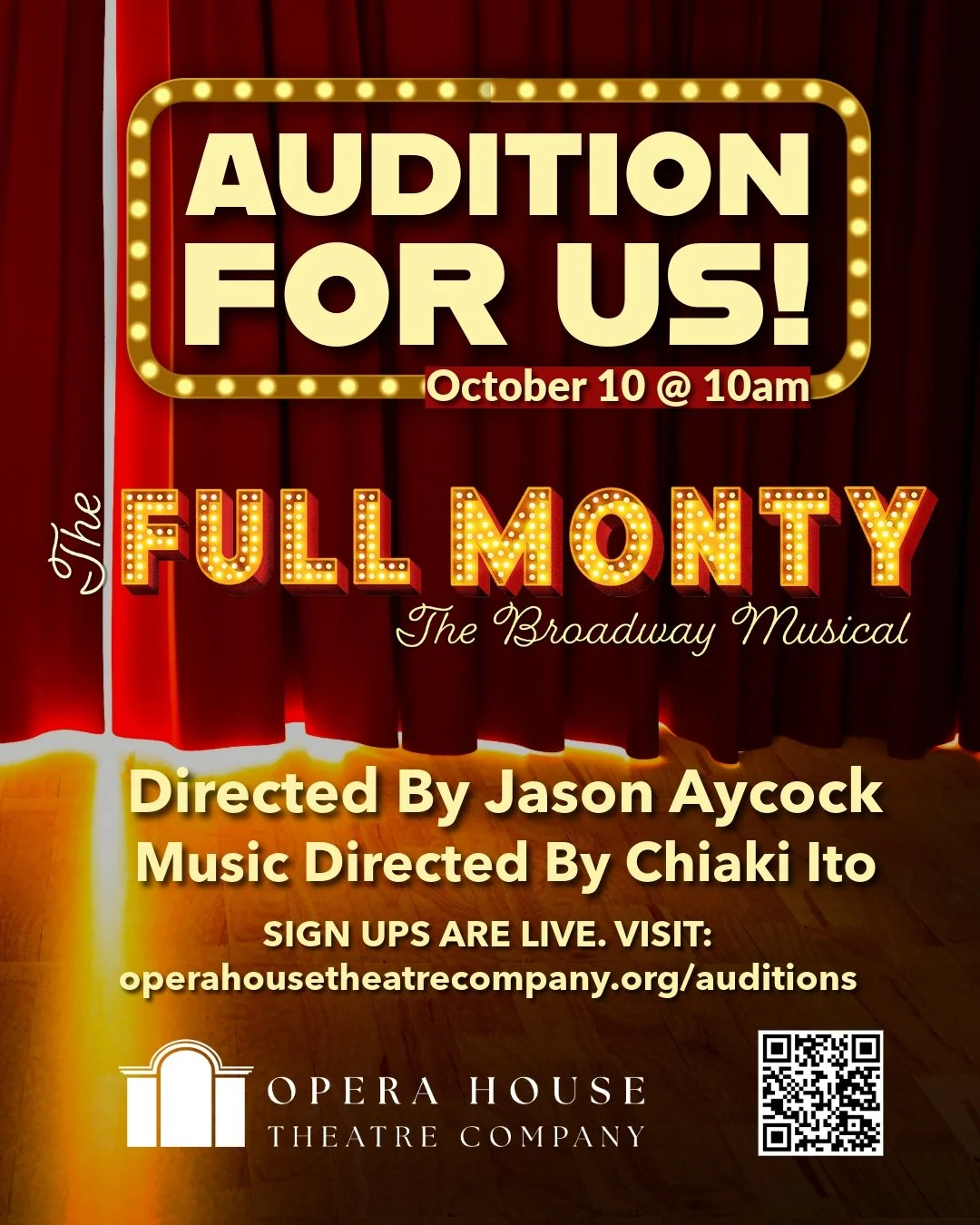 😱 THE FULL MONTY AUDITION SIGNUPS are HERE! 📣 
Starting off the 2027 season strong with Opera House Theatre Company's own, Jason Aycock Directing - We're gonna give you the Full Monty! (Ah... the show, that is. -whew!) Let's keep it moving here. Vi