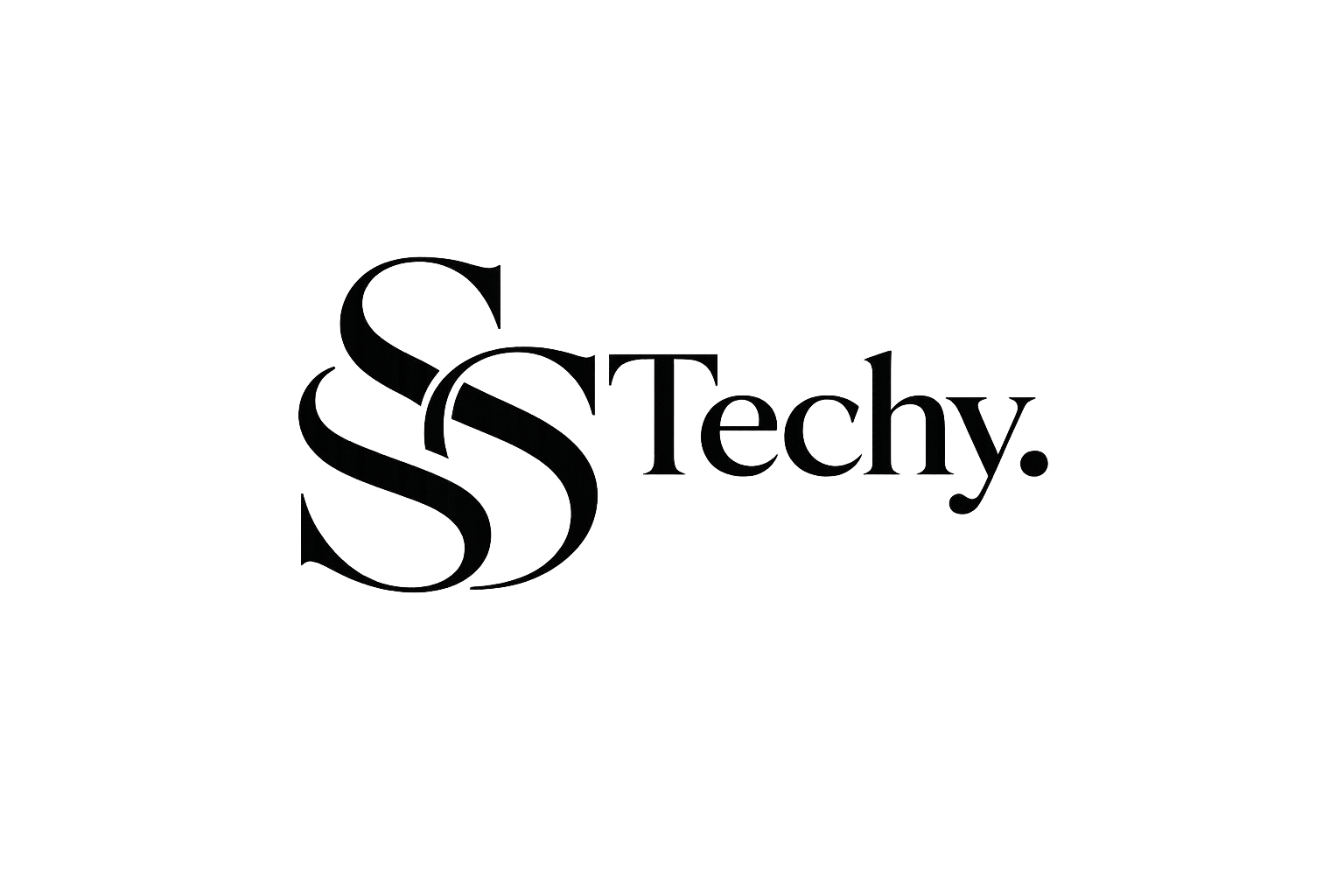 Black background with the word 'Techy' in large, stylized font and an abstract design element to the left.
