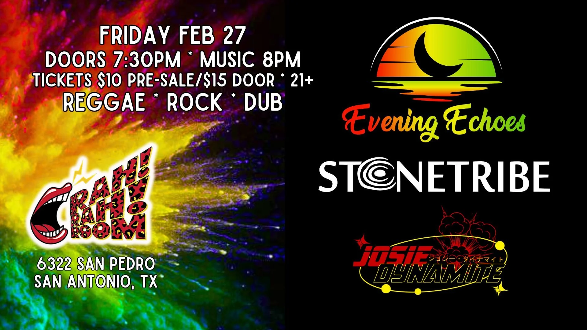 Evening Echoes, Stone Tribe & Josie Dynamite — Live at Rah! Rah! Room