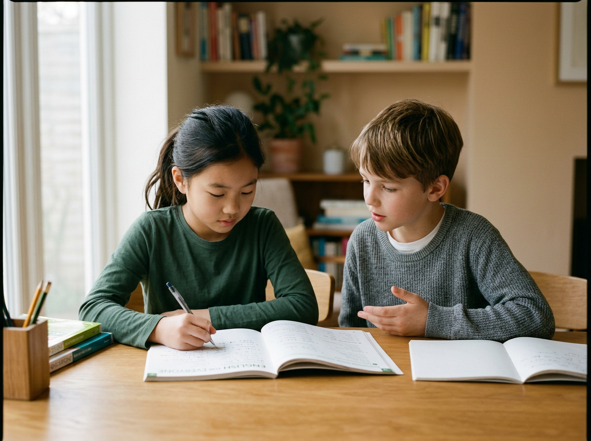 8 year old, 9 year old, 10 year old and 11 year old students studying English. They are learning english and speaking reading and writing. Level A2-B1