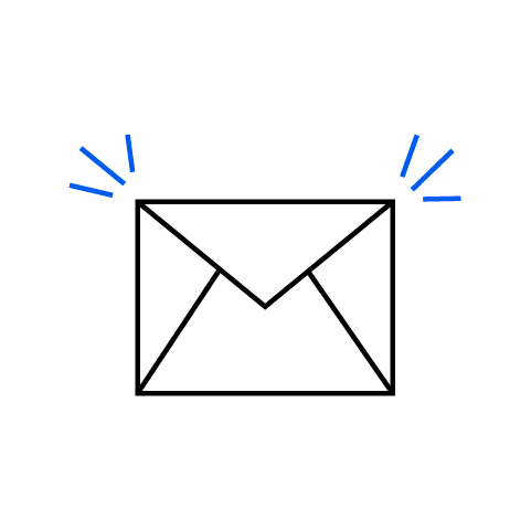 Illustration of an envelope with blue lines emphasizing it on a dark background.