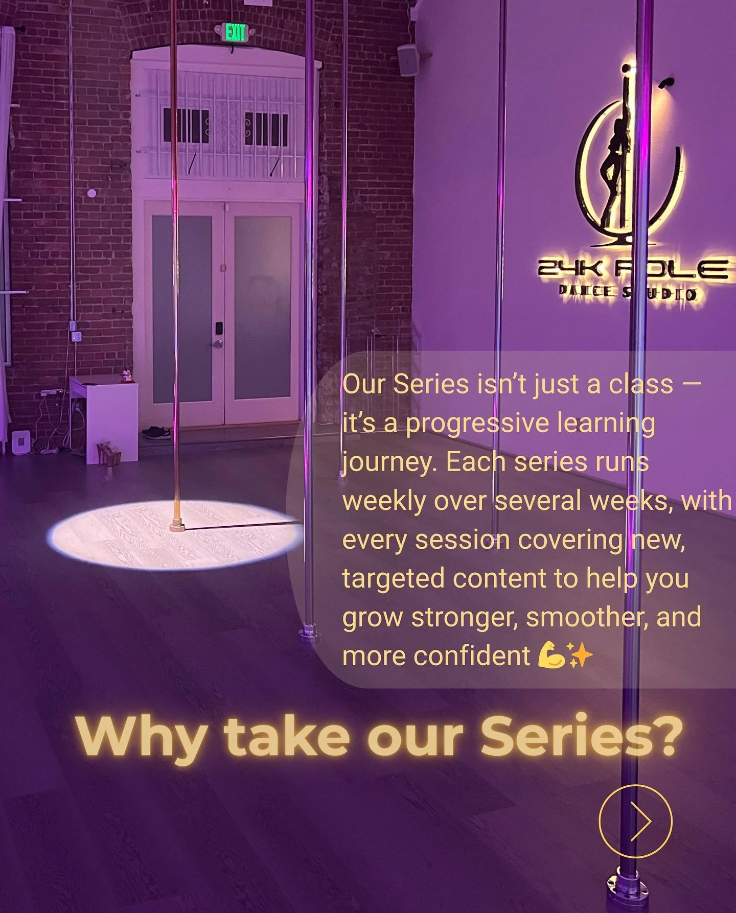 π Why take our Series?
Because progress happens step by step — not by chance π
Our Series is a progressive learning journey:
each week builds on the last so you can grow stronger, smoother, and more confident — one pole per person, foc