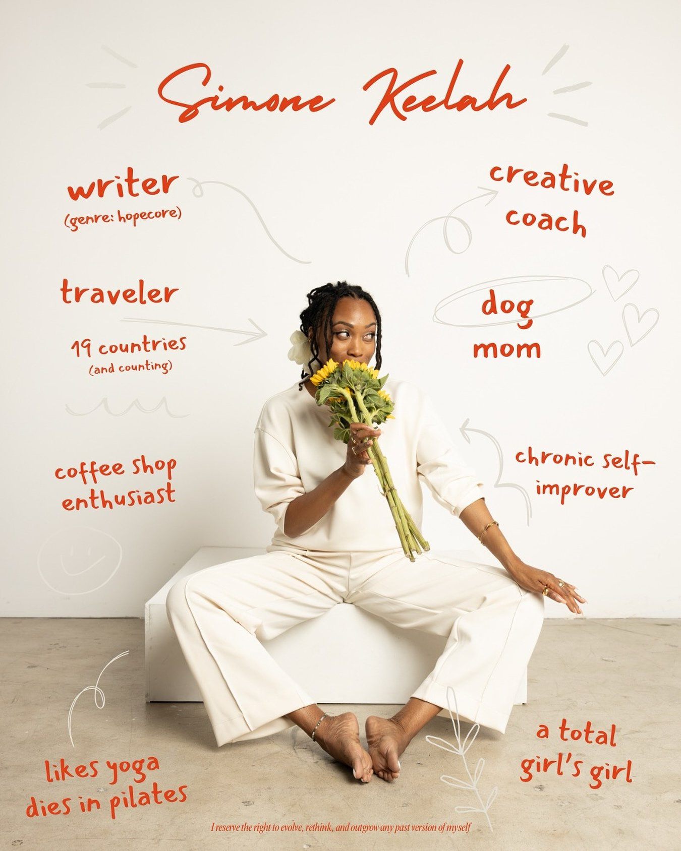 About me. But make it pictorial.

&bull;

I contain multitudes within me.
For years, that scared me.
I hated to admit how I wanted to be understood; palatable; everyone&rsquo;s cup of tea.
The varied interests, air&amp;fire&amp;water personality, the