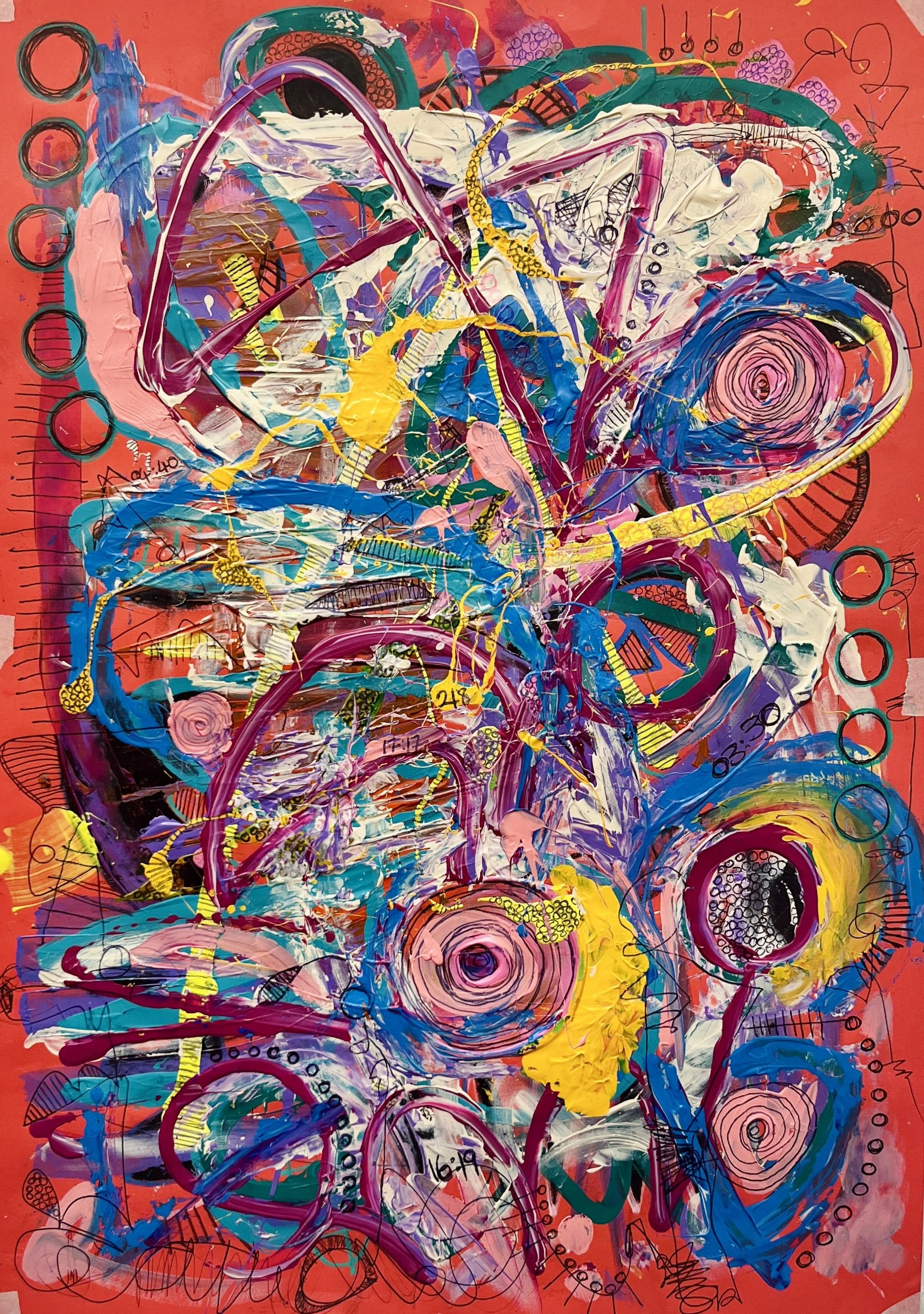 Euphoria - 2025 [acrylic, oil pastels, markers, biro on paper - 29.7 x 42cm] - 480