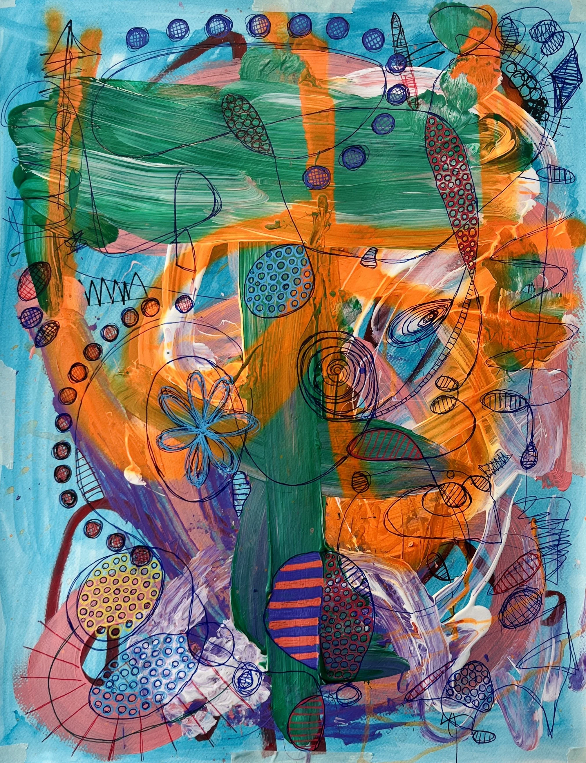 Aligned - 2025 [acrylic, oil pastels, markers, biro on paper - 50x60cm] - 550