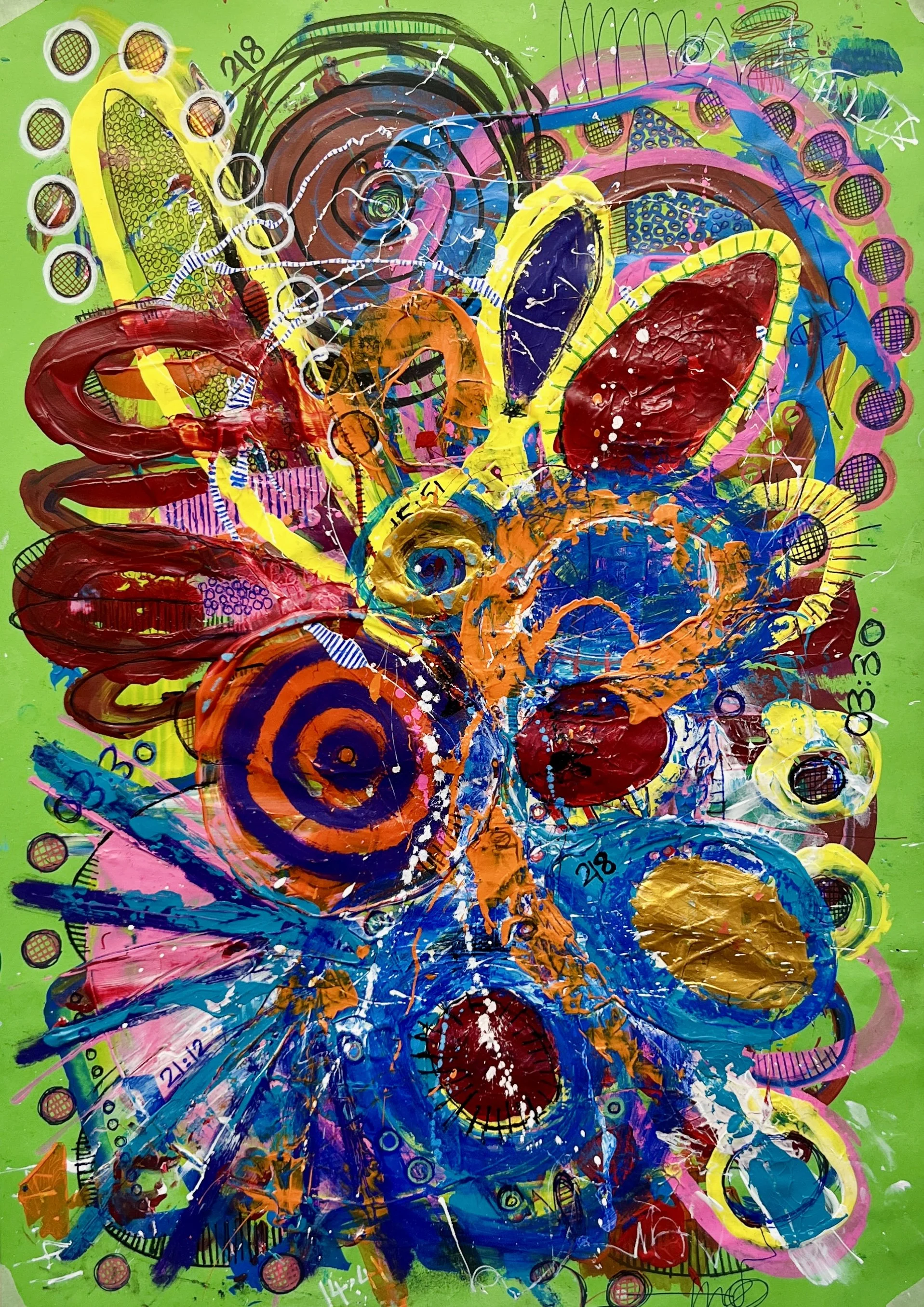 Untitled - 2025 [acrylic, oil pastels, markers, biro on paper - 29.7 x 42cm] - 480