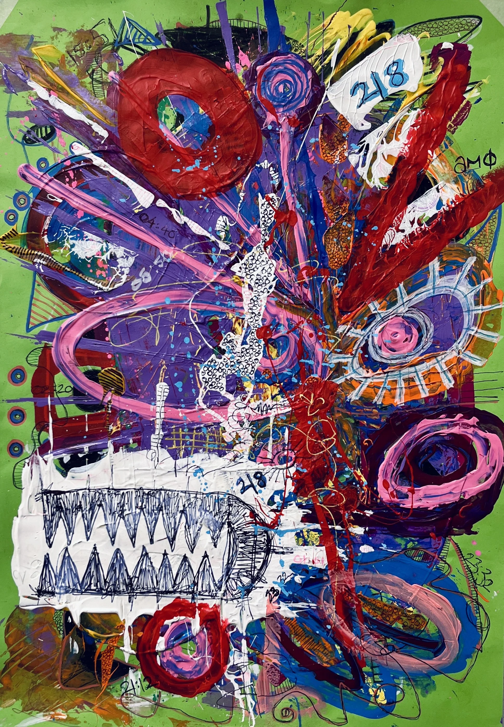 The Way You Look At Me - 2025 [acrylic, oil pastels, markers, biro on paper - 29.7 x 42cm] - 480