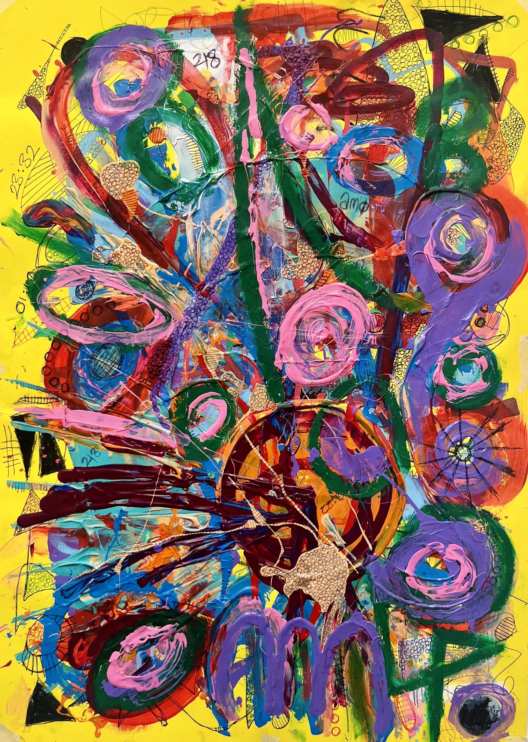 Untitled - 2025 [acrylic, oil pastels, markers, biro on paper - 29.7 x 42cm] - 480