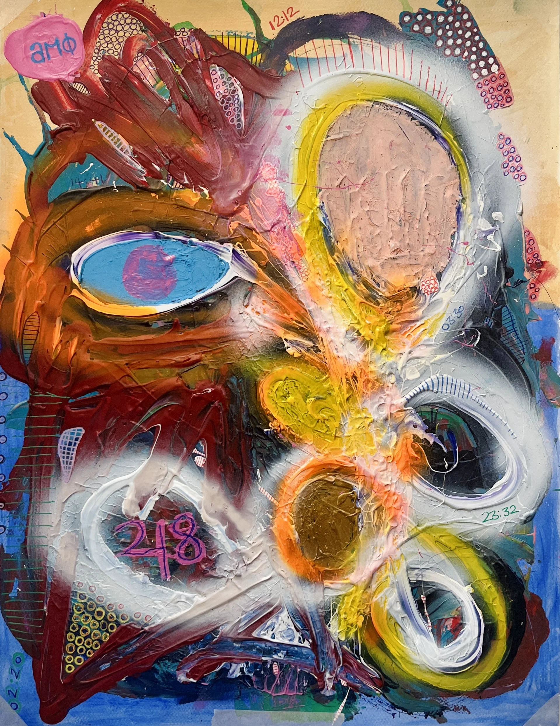 Untitled - 2025 [acrylic, oil pastels, markers, biro on paper - 50x60cm] - 550