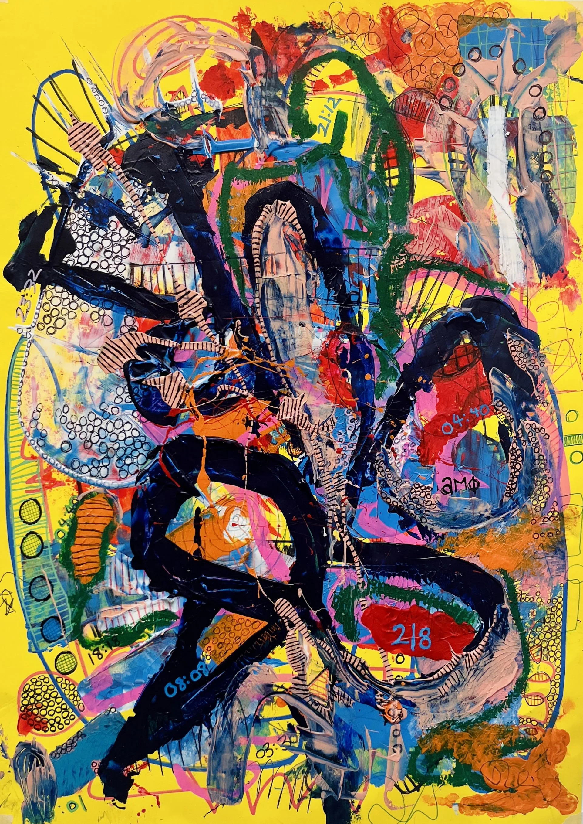 Transitioning Pt4 - 2025 [acrylic, oil pastels, markers, biro on paper - 29.7 x 42cm] - 480