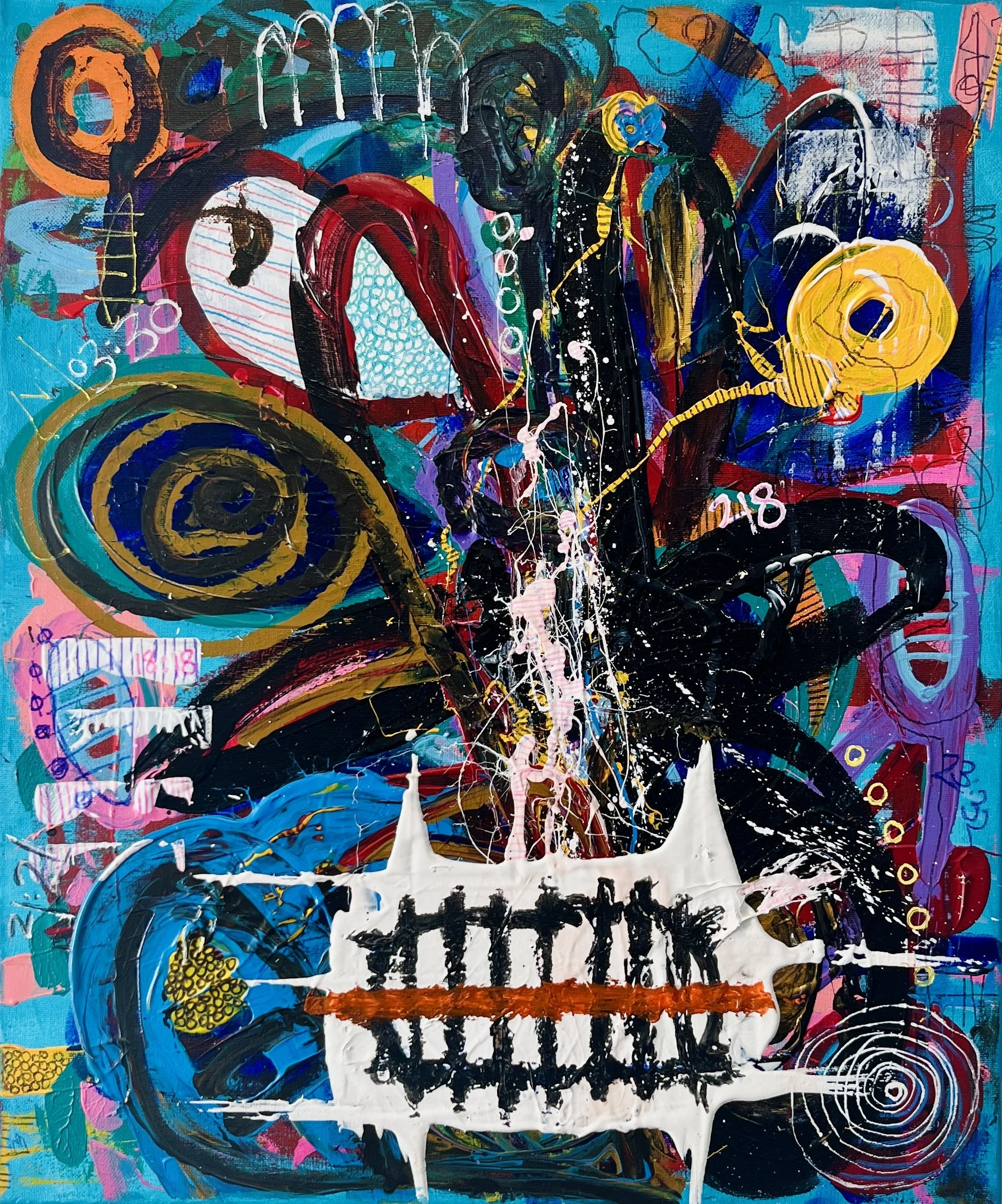 Grit - 2025 [acrylic, oil pastels, markers, biro on canvas - 29.7 x 42cm] - 480